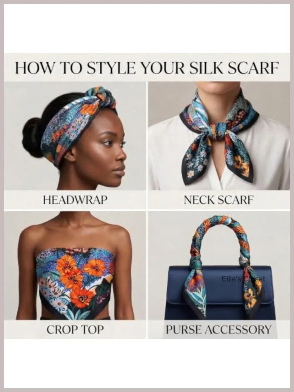 Silk-Like Satin Head Scarf for Women, Non-Slip Twill Bandana, 35x35 Square Wrap